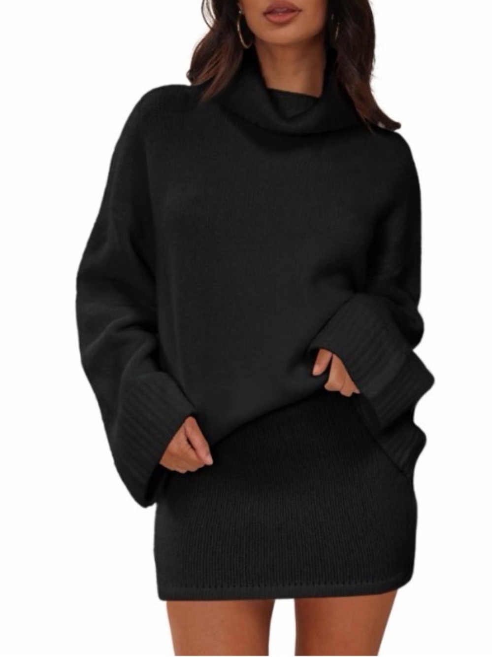 Black Cozy Turtleneck Sweater Dress - Women Sweaters 2 piece